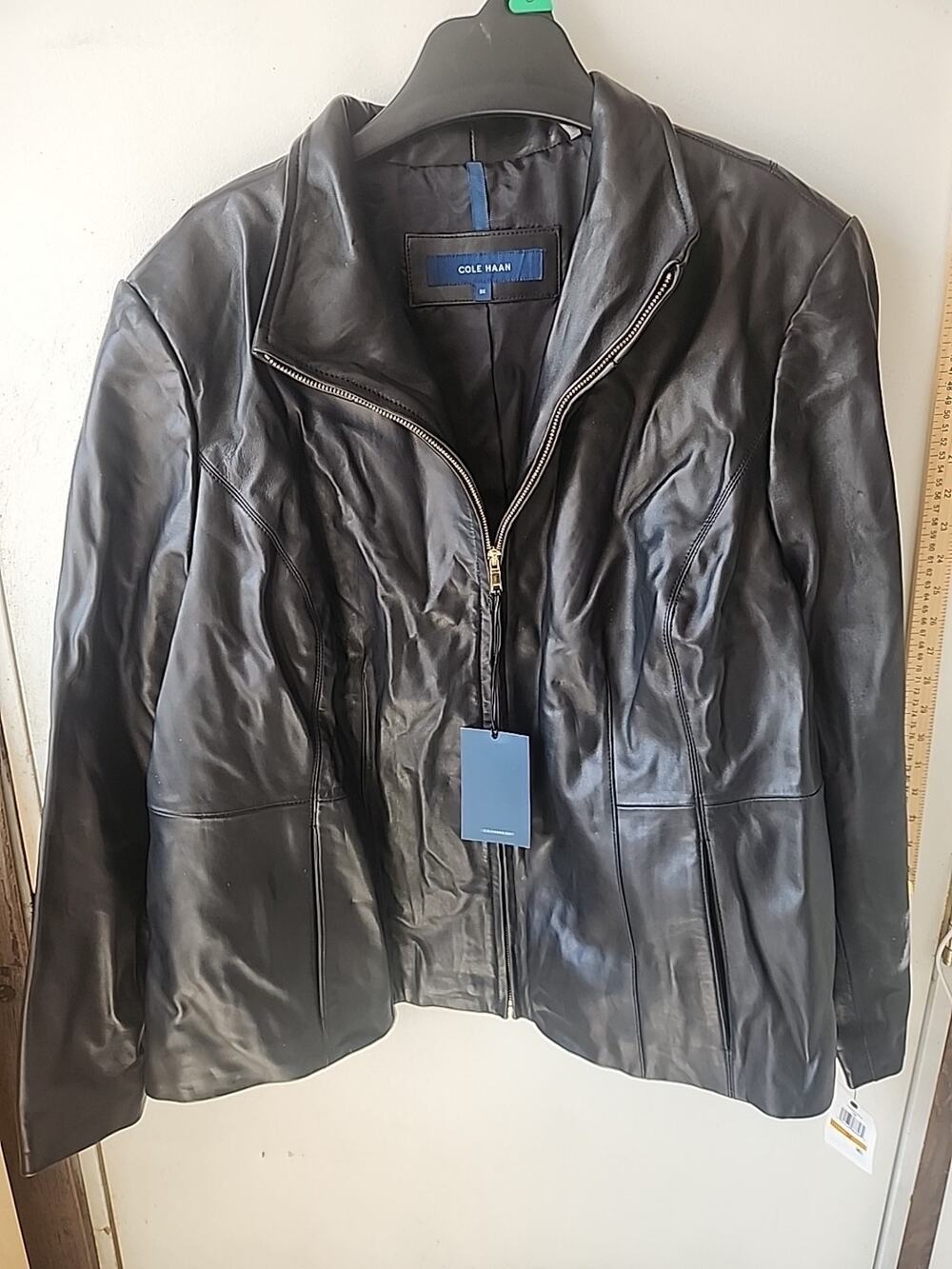 Cole Haan Women's Black Lambskin Leather Jacket Full Zip Size 3X NWT